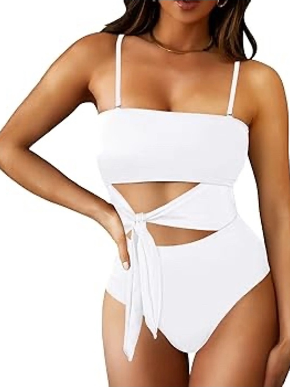 White Tie-Front Kids One-Piece Swimsuit